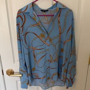 Catherinegee Blue and Gold Chain Print Blouse